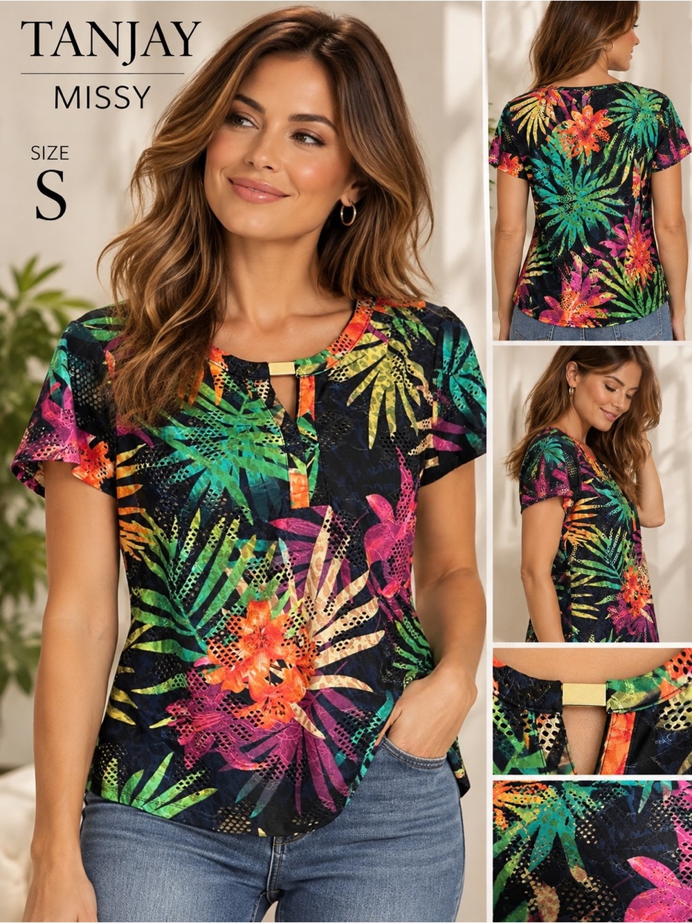 NWT | Tanjay Missy Tropical Floral Print Cutout Blouse | Size Small